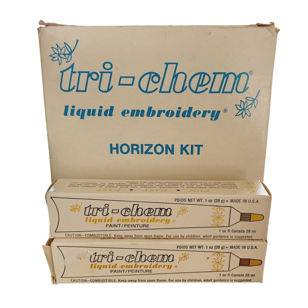 Vintage Tri-Chem Liquid Embroidery Horizon Kit 2 NIB Tubes Butterscotch Burgundy